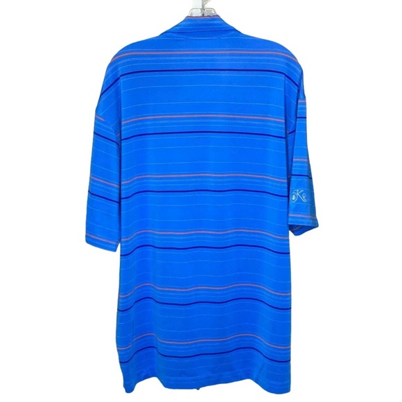 Nike Golf Dri-Fit Men's‎ Polo Shirt L Short Sleeve Collared Blue Orange Striped - Picture 4 of 8